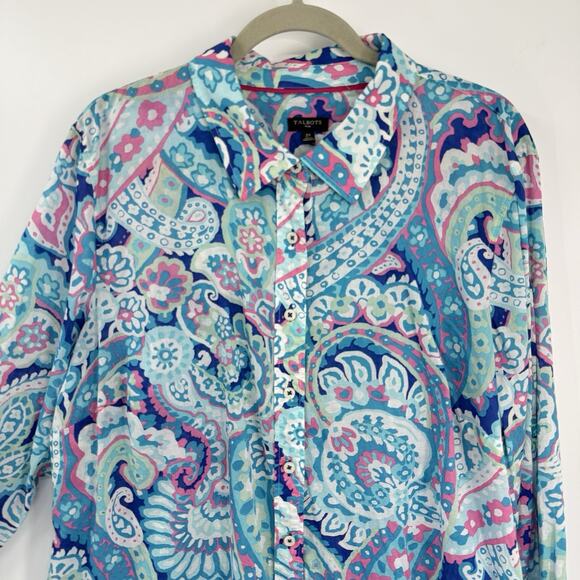 Talbots Plus 2X Long Sleeve Button Up Shirt Bold Floral Preppy Resort Coastal - Picture 5 of 11